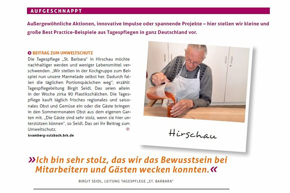 Ausschnitt aus der Zeitschrift "TP - Tagespflege organisieren, leiten, entwickeln"